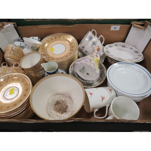 94 - Four trays of assorted ceramics to include tea ware, jugs etc A/F