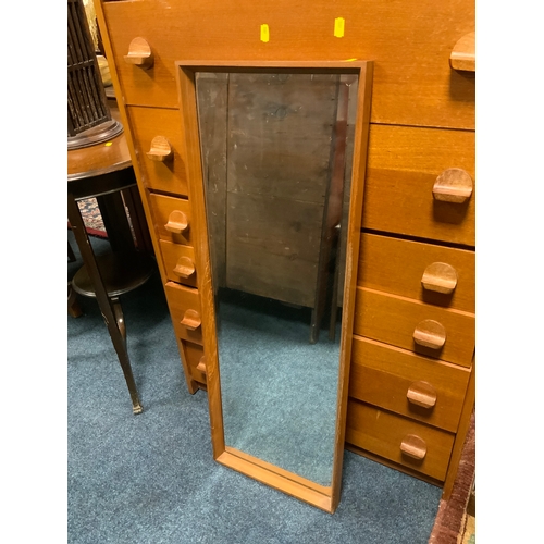 811 - A leather foot stool together with a small stool and a retro mirror. (3)