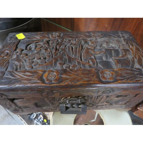 284 - A mahogany smokers cabinet together with an oriental box