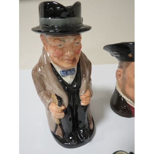 295 - Royal Doulton Winston Churchill toby jug together with two Royal Doulton character jugs and three mi... 