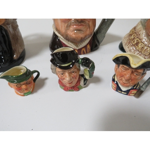 295 - Royal Doulton Winston Churchill toby jug together with two Royal Doulton character jugs and three mi... 