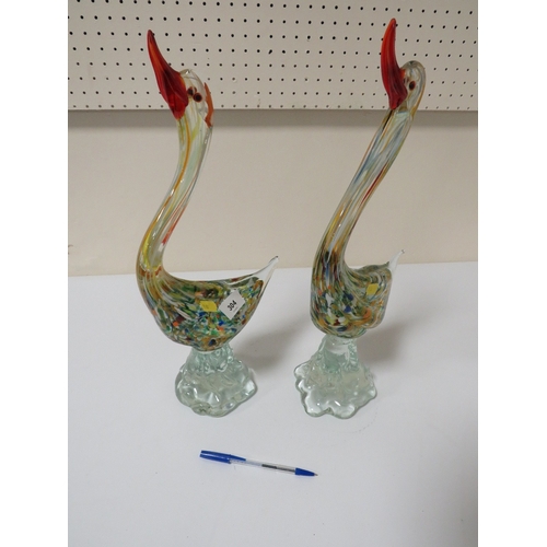 304 - Two Murano style glass bird figures