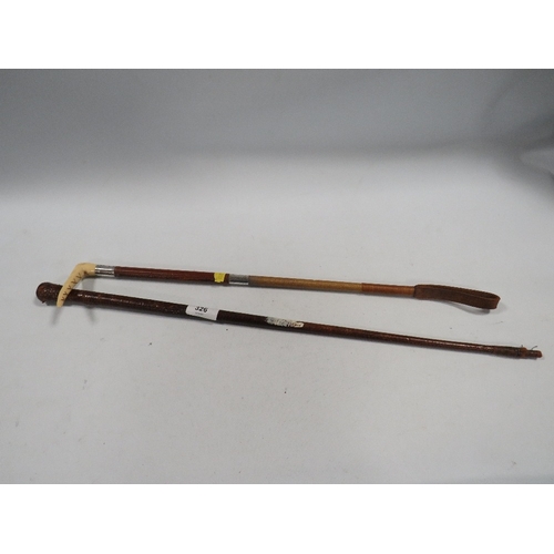 326 - A vintage riding crop together with a whip A/F