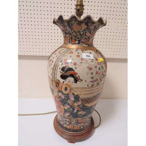 360 - A large Oriental frill top vase converted into a lamp