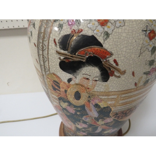 360 - A large Oriental frill top vase converted into a lamp