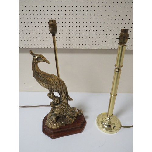 362 - A brass lamp in the form of an exotic bird together with another