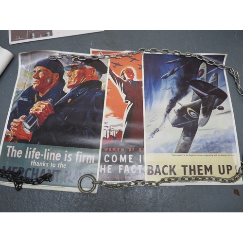 30 - A selection of military posters to include a helicopter cockpit training board, various aircraft pos... 