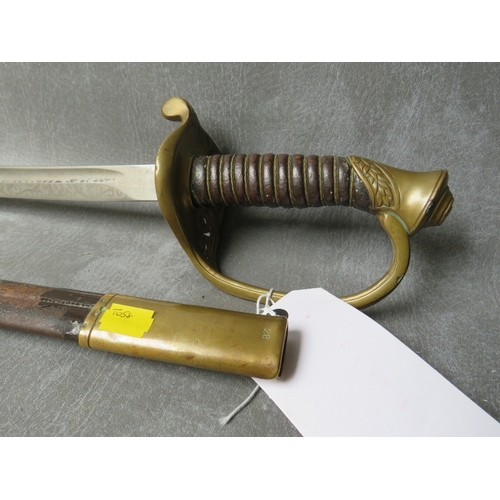 9 - U.S. MARINE CORPS DRESS SWORD, by N.S. Meyer, etched blade, with brass hilt guard, in leather and br... 