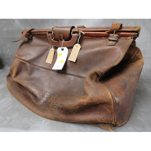 11 - A LARGE EARLY 20TH CENTURY MILITARY INTEREST LARGE GLADSTONE LEATHER HOLDALL BAG, by H. Greaves of B... 