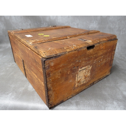 88 - A WW2 GERMAN WOODEN GRENADE BOX, of plank construction, with leather hinges, dated 1940, 46 x 35.5 x... 