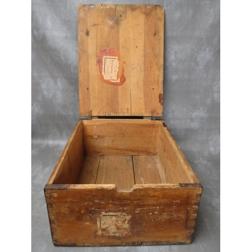 88 - A WW2 GERMAN WOODEN GRENADE BOX, of plank construction, with leather hinges, dated 1940, 46 x 35.5 x... 