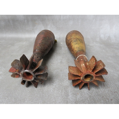 108 - A WW2 GERMAN INERT 8cm MORTAR, plus an inert 75mm example, both with nose caps and fins (2)