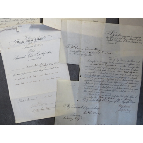 162 - A COLLECTION OF VICTORIAN NAVAL DOCUMENTS RELATING TO JAMES ARMSTRONG 1878-1900, including a Royal N... 