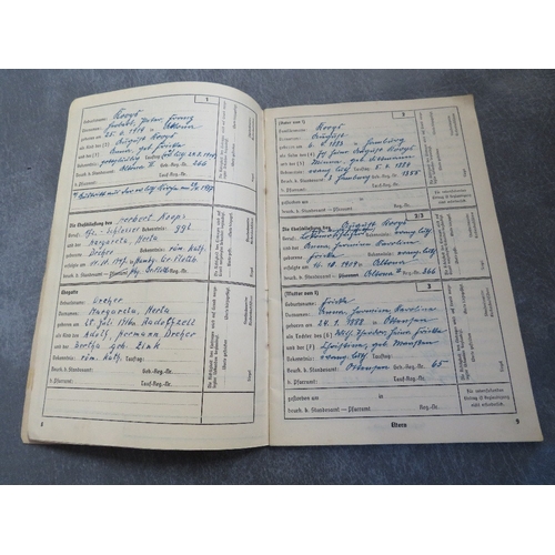 182 - A WW2 GERMAN ARYAN FAMILY TREE RECORD BOOK, filled in with details going back to the 18th century