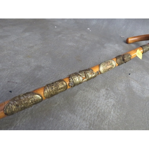 371 - A 1930S GERMAN / AUSTRIAN ALPINE WALKING STICK, with attached metal badges