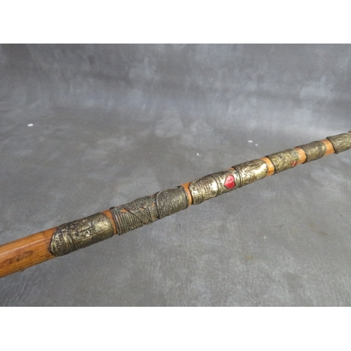 371 - A 1930S GERMAN / AUSTRIAN ALPINE WALKING STICK, with attached metal badges