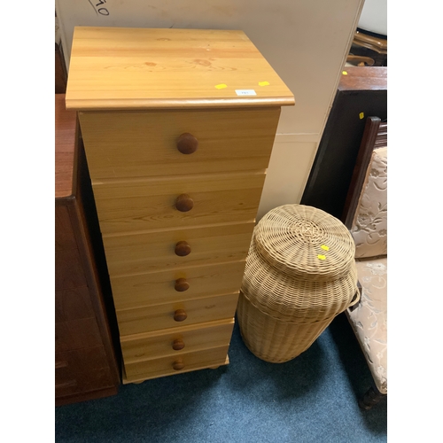 781 - A modern tall chest of drawers with a wicker basket