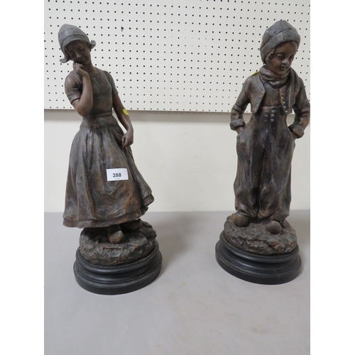 288 - Two spelter figures of Dutch boy and girl