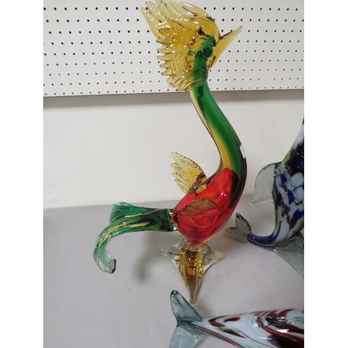 303 - Three pieces of art glass to include a Murano style figure of a bird