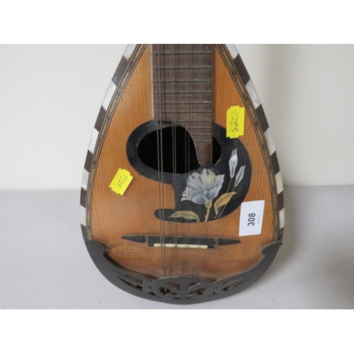 308 - An Italian inlaid mandolin style instrument stamped Giuseppe Indelicato of Cantania