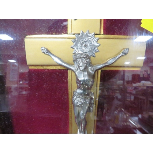 316 - A framed crucifix and wooden carved box