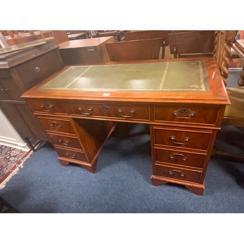 805 - A yew wood twin pedestal desk W 122 cm