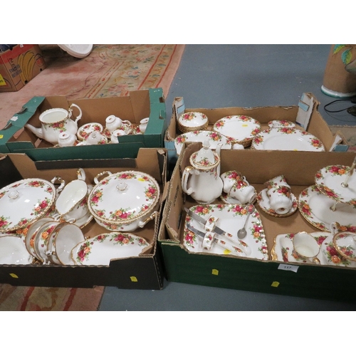 117 - Four trays of Royal Albert Old Country Roses to include tea and coffee pots, cake stand, trio's, var... 