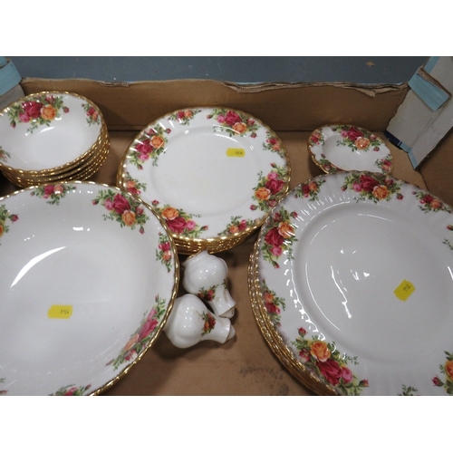 117 - Four trays of Royal Albert Old Country Roses to include tea and coffee pots, cake stand, trio's, var... 