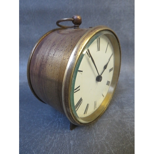 289 - A 19th century circular brass cased 8 day carriage clock with key