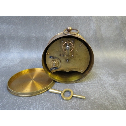 289 - A 19th century circular brass cased 8 day carriage clock with key