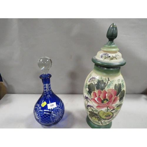 320 - A decanter together with a glass vase A/F