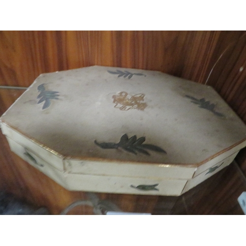 326 - A 19th century hand painted cardboard workbox interior A/F