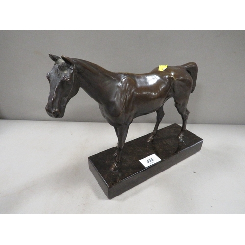 330 - A bronze figure of a race horse on plinth