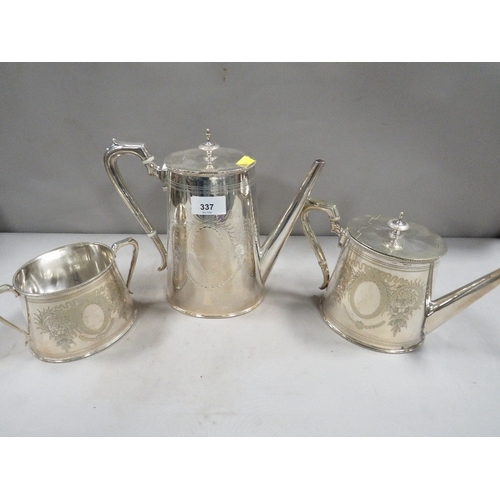 337 - A three piece silver plated tea service