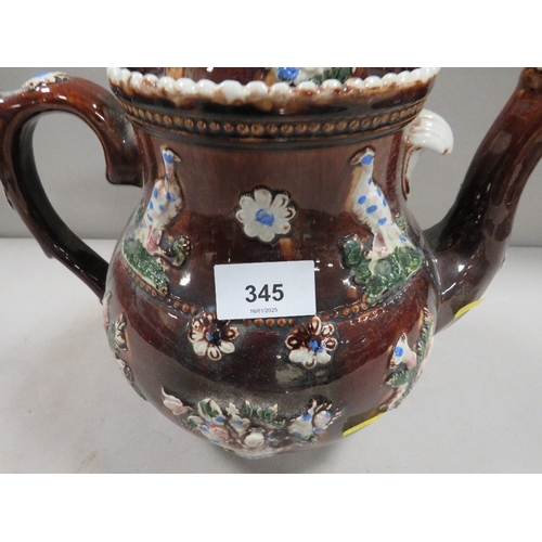 345 - An antique barge ware tea pot A/F