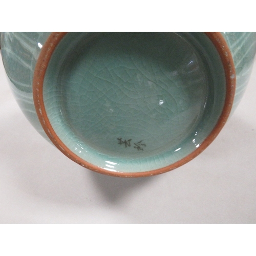 354 - A genuine Korean celadon tall vase - hand painted, crackle glaze, H 40 cm