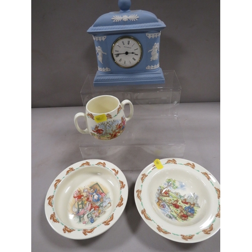 363 - A Wedgwood mantle clock together with Bunnykins ceramics