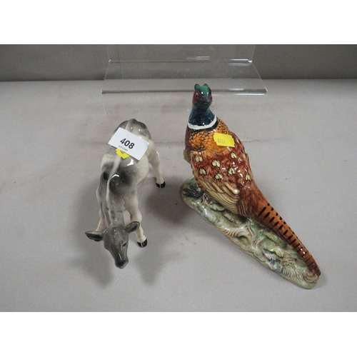 408 - A Beswick Pheasant 1226 together with a melba ware calf