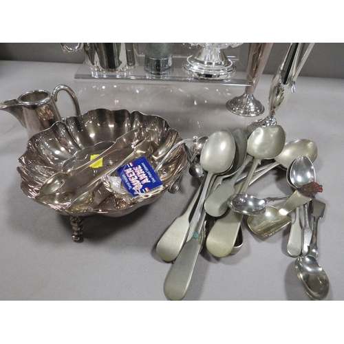 411 - A small tray of silver plated ware