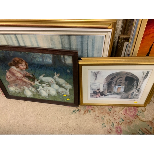 25 - A large collection of assorted pictures to include oil on boards, Russell Flint prints etc…