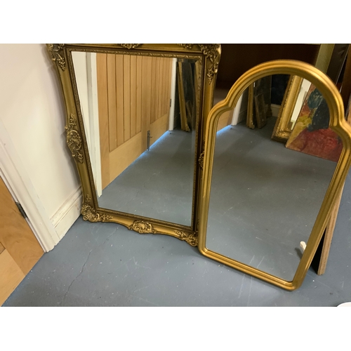 36 - A Art deco style painted butterfly mirror together with a two gilt mirrors and a cream triple mirror... 