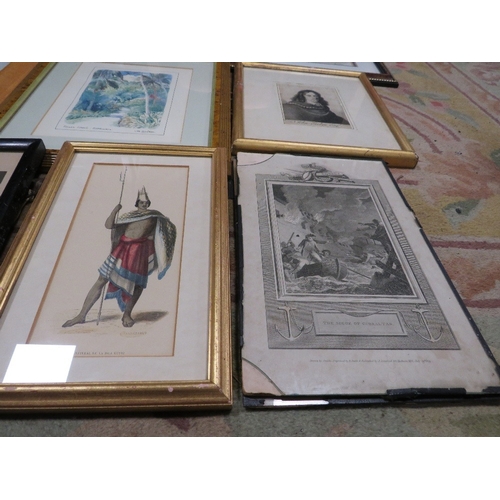 45 - A collection of 14 framed watercolours, engravings, drawings and prints by various artists