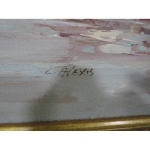 48 - A gilt framed oil on board of sailing boats, signed lower left Alexis?