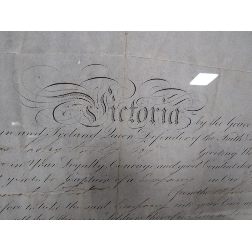 51 - Three framed and glazed signed documents, stamped War Office, Queen Victoria and William IV