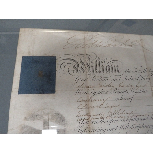 51 - Three framed and glazed signed documents, stamped War Office, Queen Victoria and William IV