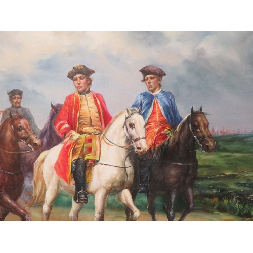 60 - A oil on canvas Armstrong military study of figures on horseback