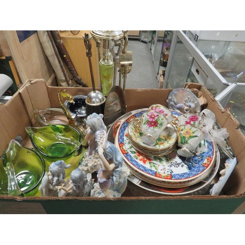 100A - A tray of assorted ceramics and sundries to include months of the year cups and saucers, a companion... 