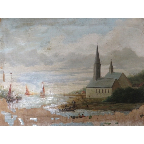 15 - Two oils on canvas - 19th century continental river scene with buildings, boats and figures A/F toge... 