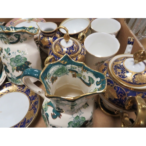 160 - A tray of ceramics to include Noritake and Masons Chartreuse