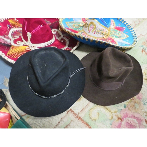 164 - A selection of vintage leather bags and has etc., to include an American cowboy style hat, vintage t... 